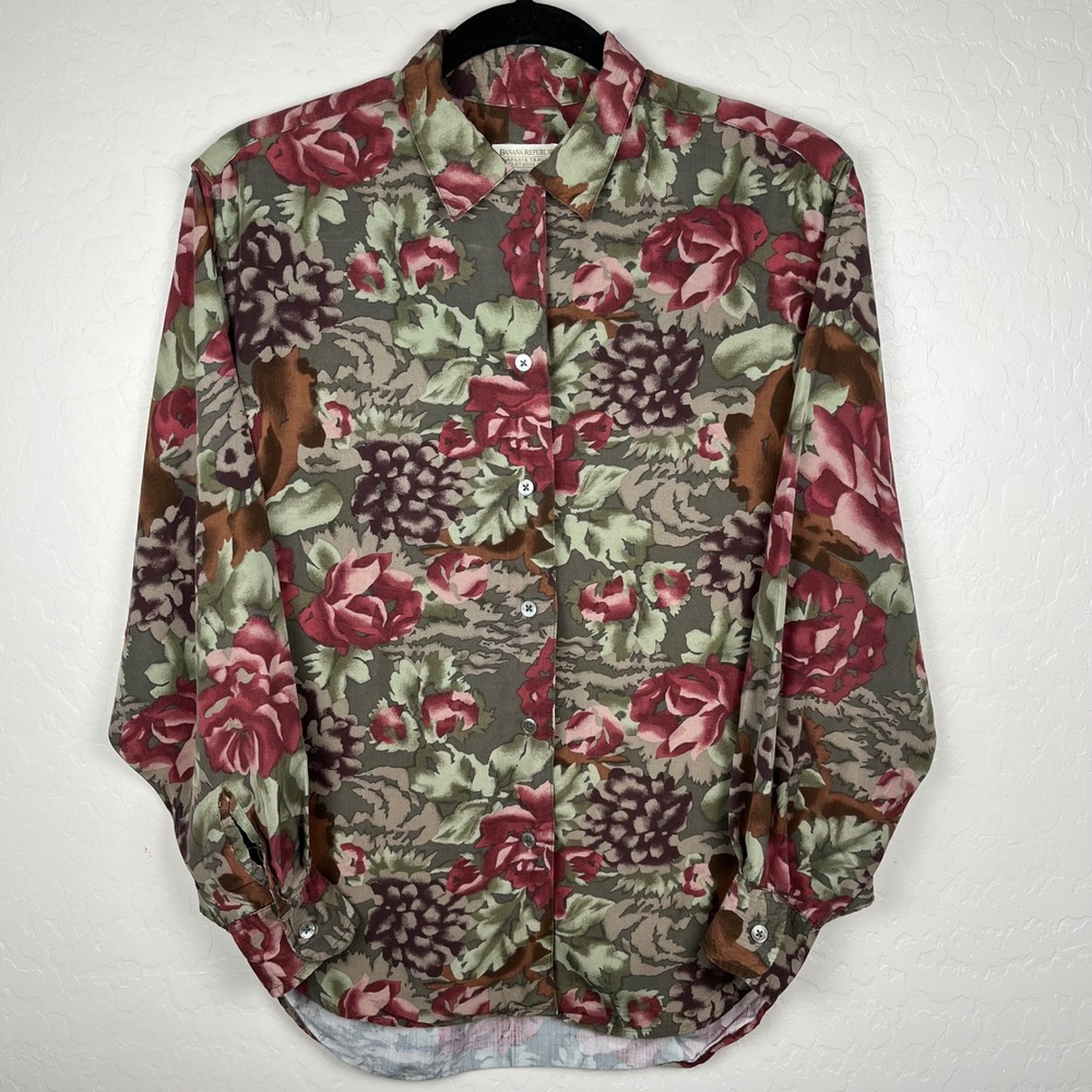 Banana Republic Safari Floral Button Down Blouse Long Sleeve‎ Career Top Size M